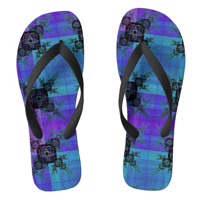 Chinelos Aqua e Lilac Fractal Joy Thongs (Pé da cama)