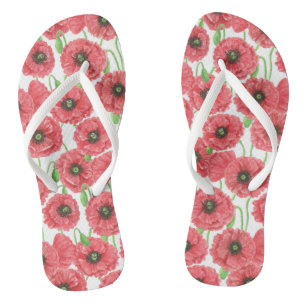 Chinelos Aquarela papoila padrão floral