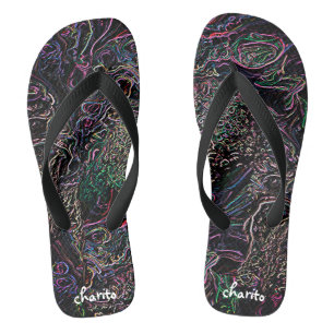 Chinelos Arco-íris Neon Linhas Mármore Bolhas Preto Vibrant