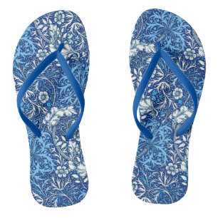 Chinelos Art Nouveau Algas Floral, Azul Cobalto e Branco
