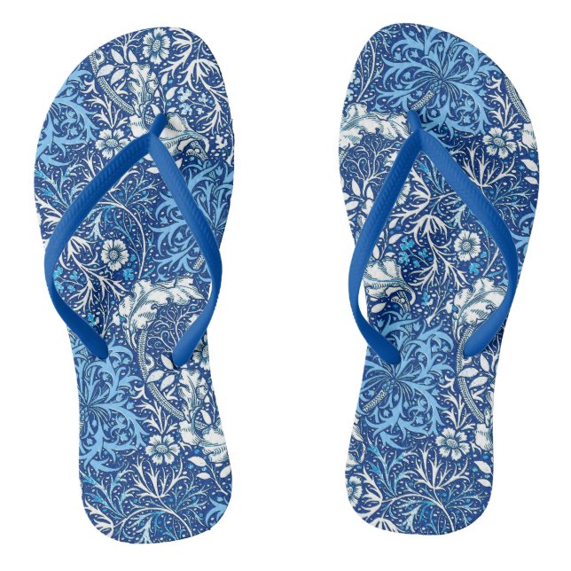 Chinelos Art Nouveau Algas Floral, Azul Cobalto e Branco (Pé da cama)