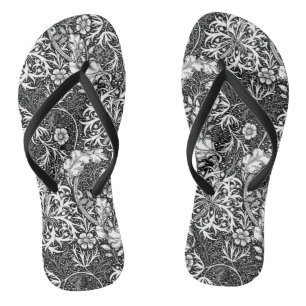 Chinelos Art Nouveau Floral de Algas, Preto e Branco