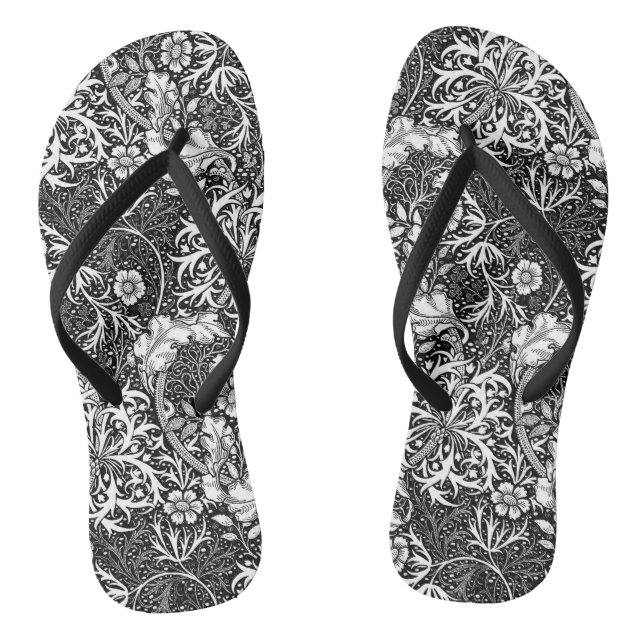 Chinelos Art Nouveau Floral de Algas, Preto e Branco (Pé da cama)