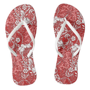Chinelos Art Nouveau Seaweed Floral, Vermelho Profundo e Br