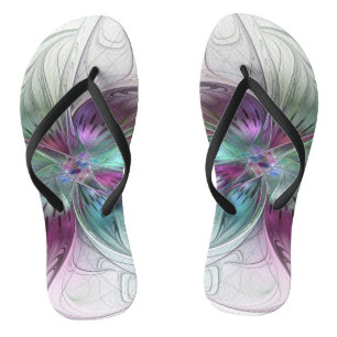 Chinelos Arte Fractal Moderna Floral Colorida Abstrato