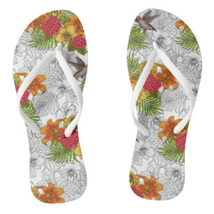 Chinelos Aves e buquês tropicais