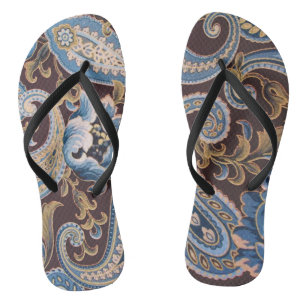 Chinelos Azul Marrom Vintage Paisley Novo