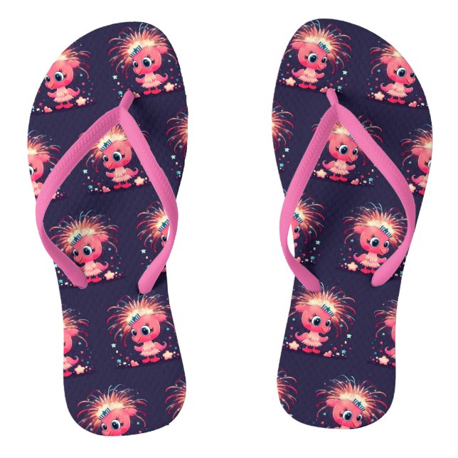 Chinelos Bandeira Americana com Cartoon Flamingo69218 (Pé da cama)