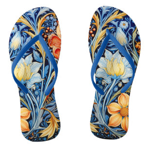 Chinelos Belo Padrão Floral Azul Amarelo Laranja