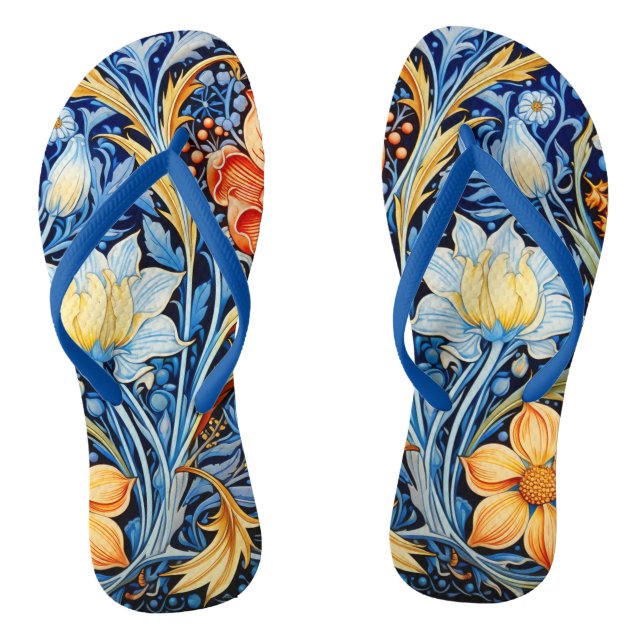 Chinelos Belo Padrão Floral Azul Amarelo Laranja (Pé da cama)