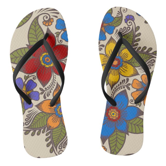 Chinelos Belo Retro Boho Floral Design (Pé da cama)