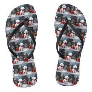 Chinelos Bichon Frise Dog no Natal da Neve