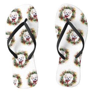 Chinelos Bichon Frise Wreath Festivo Pup
