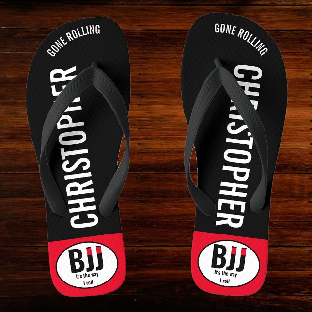 Chinelos BJJ Black Belt Rolling Adicionar Seu Nome Jiu Jits (Personalized Jiu Jitsu Flip Flops)