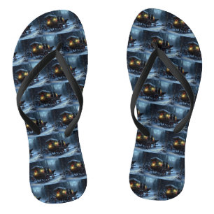 Chinelos Black Cat Snowy Sleigh Durante o Decinto de Natal