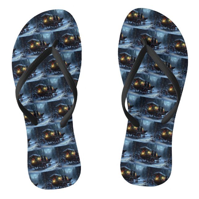 Chinelos Black Cat Snowy Sleigh Durante o Decinto de Natal (Pé da cama)