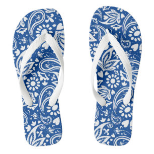 Chinelos Boho Chic Blue White Paisley e Padrão de Flor