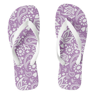 Chinelos Boho Chic Lavanda White Paisley Floral Padrão