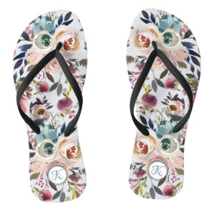 Chinelos Boho Watercolor Cream Verde Monograma Floral