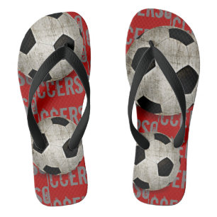 Chinelos Bola De Futebol Vermelho E Negro Diversão