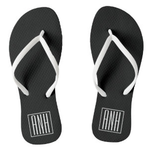 Chinelos Bold Modern 3 Iniciais Monograma Branco A Preto