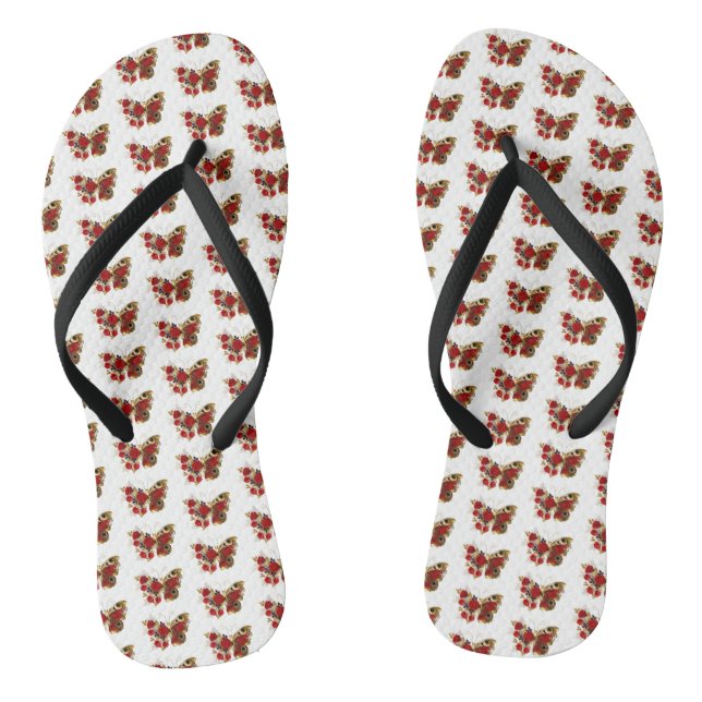 Chinelos Borboleta de flor vermelha com rosas vermelhas (Pé da cama)
