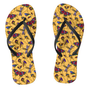 Chinelos Borboletas e libélulas vivas a amarelo