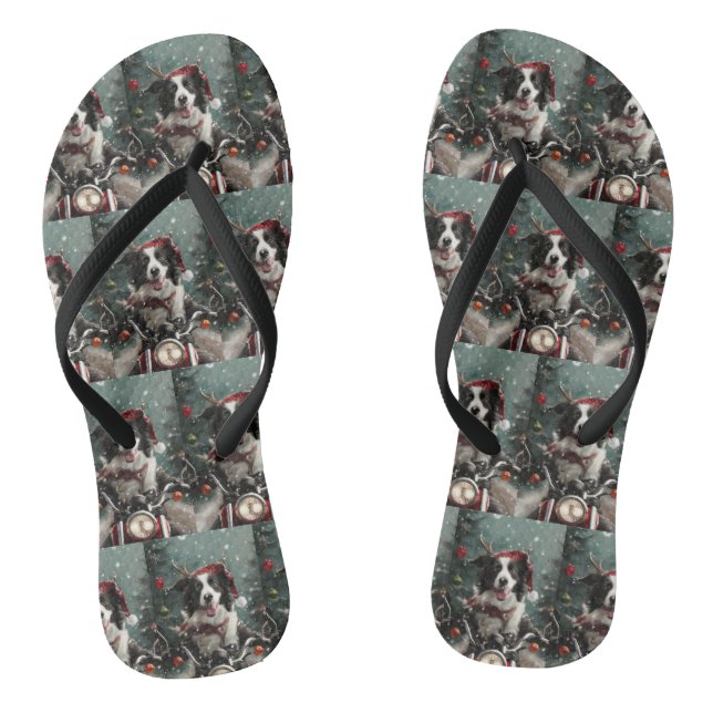 Chinelos Borda Collie Cog Andando na Moto Natal (Pé da cama)