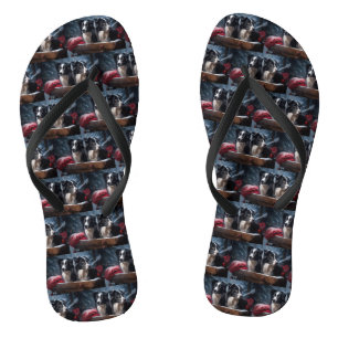 Chinelos Border Collie Snowy Sleigh Decoração de Natal
