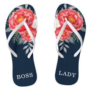 Chinelos BOSS LADY / Vintage Peônias Florais Botânicas Ve