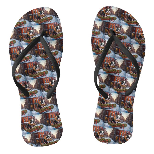 Chinelos Boston Terrier Christmas Fesason (Pé da cama)