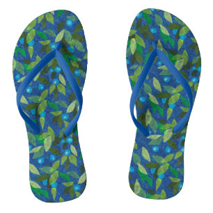 Chinelos Botânica Simples Padrão Floral Mínimo Azul Berr