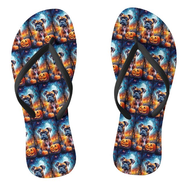 Chinelos Boxer de Halloween com Abóboras Assustadoras (Pé da cama)