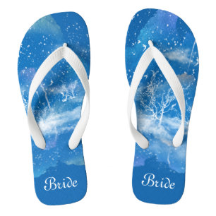 Chinelos Branca Azul Elegante Algo Azul Noiva De Casamento