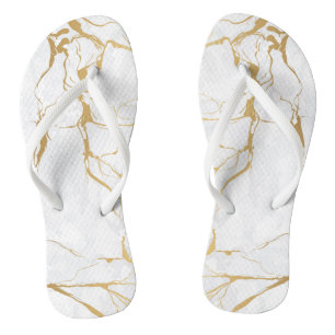 Chinelos Branco E Dourado Marbled