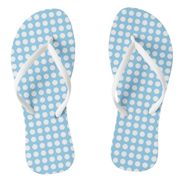 Chinelos Branco sobre Bolinhas Horizontais Médias Azul Bebê (Pé da cama)