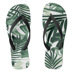 Chinelos branco verde folhas florais simples