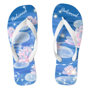 Chinelos Bridesmaid do Casamento Branco Azul Floral