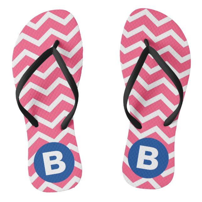 Chinelos Bright Pink and White Chevron Pattern Monogram (Pé da cama)