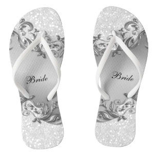 Chinelos Brilho branco e Cinzas Casamento