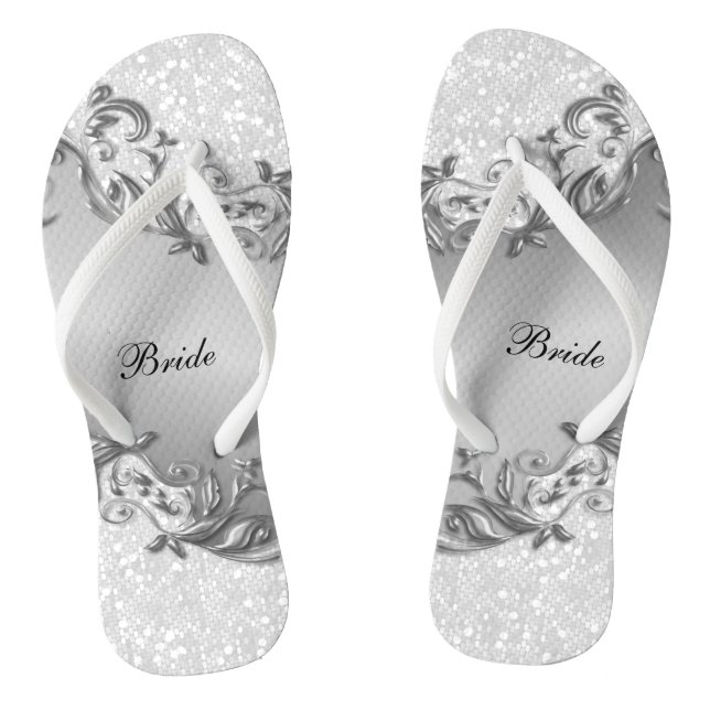 Chinelos Brilho branco e Cinzas | Casamento (Pé da cama)