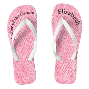 Chinelos Brilho Cor-de-Rosa Monogramado Mãe do Noivo da Noi
