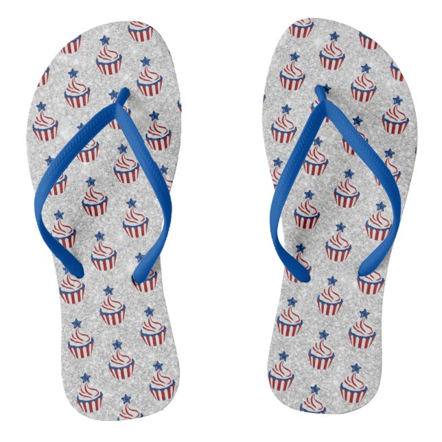 Chinelos Brilho de Cupcake Vermelho, Branco e Azul para 4 d (Pé da cama)