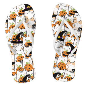Chinelos Bruxa de Gatinho Fofo Segurando Bumkin Halloween
