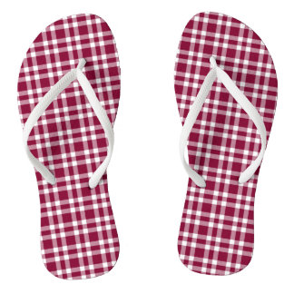 Chinelos Burgundy White Plaid Pattern