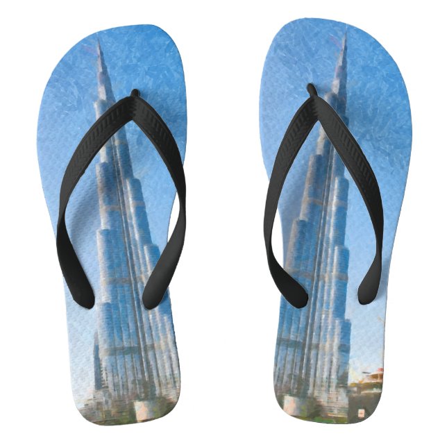 Chinelos Burj Khalifa, pintura de Dubai (Pé da cama)