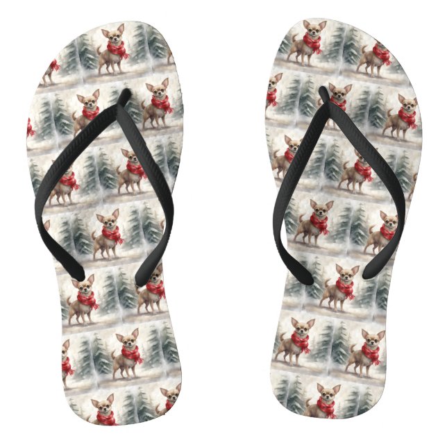 Chinelos Cachorro Chihuahua na Neve Natal  (Pé da cama)