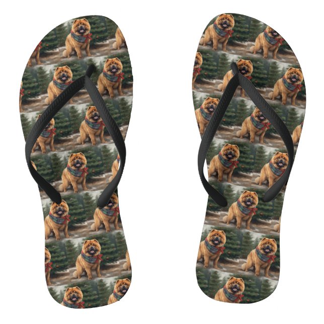 Chinelos Cachorro Chow Chow na Neve Natal (Pé da cama)