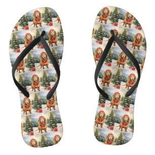 Chinelos Cachorro na neve no Natal