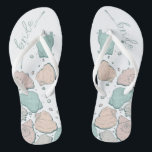 Chinelos CALÇADOS DE CASAMENTO | Teal de Coral Moderno<br><div class="desc">Um coral divertido e design de concha lacerante. Caligrafia manuscrita que diz Bride - perfeita para a noiva vestir na praia para sua cerimônia de casamento na praia. Design criado para TheBarefootBride™ por © WhimsicalArtwork™. Esta é parte de uma coleção de artigos de papelaria de casamento com acessórios de casamento...</div>